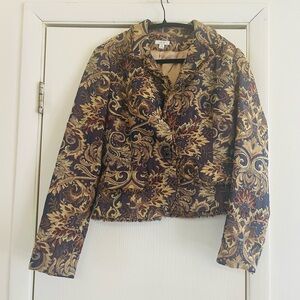 Vtg 90s maximalist Cachè brocade jewel button fringe blazer Victorian jacket 8